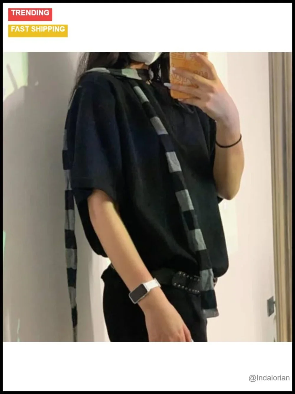 Men's Striped Long Thin Scarf Cotton Lightweight Cosplay Scarf